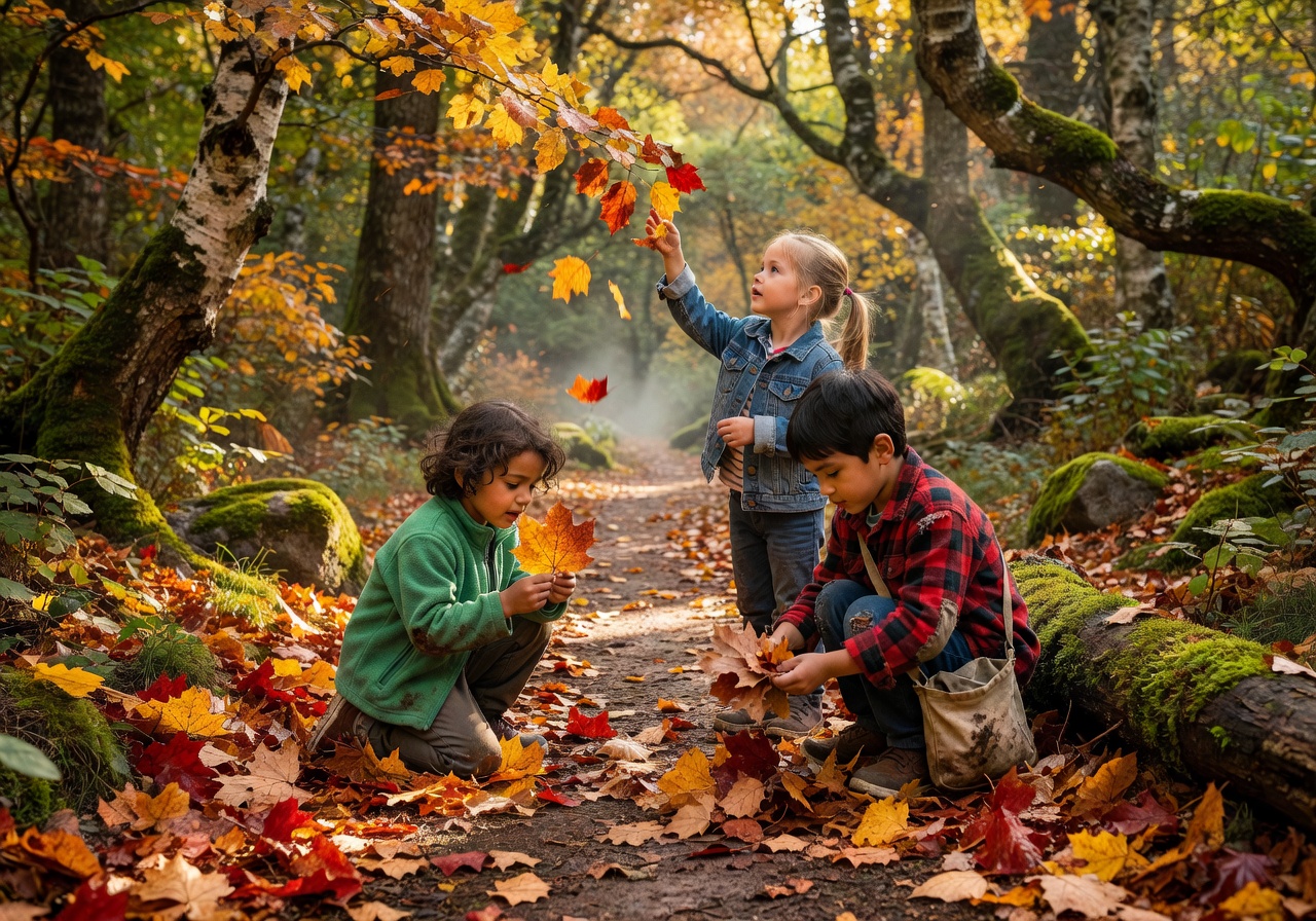 Seasonal autumn craft activities with leaves and pumpkins