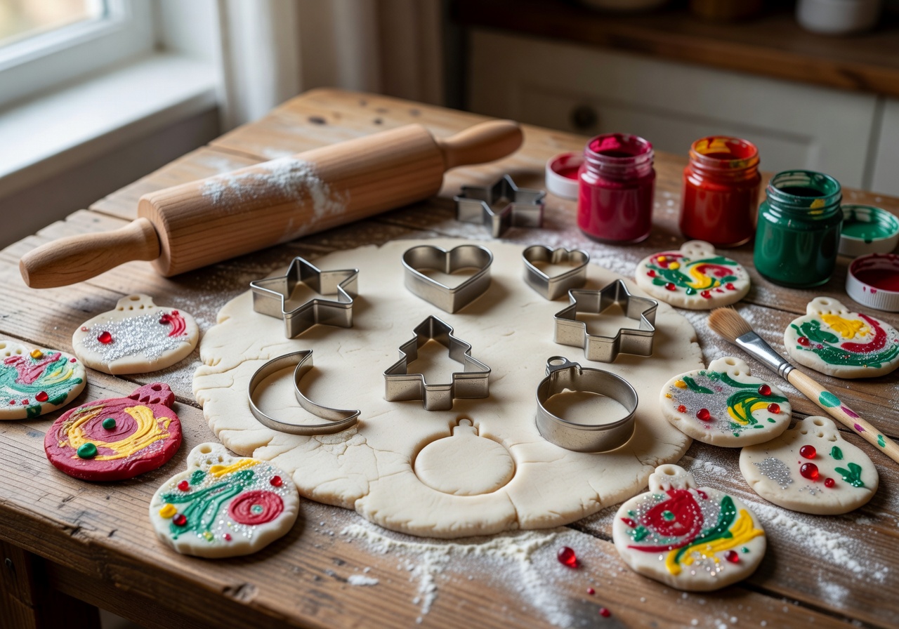 Salt dough ornament craft with cookie cutters